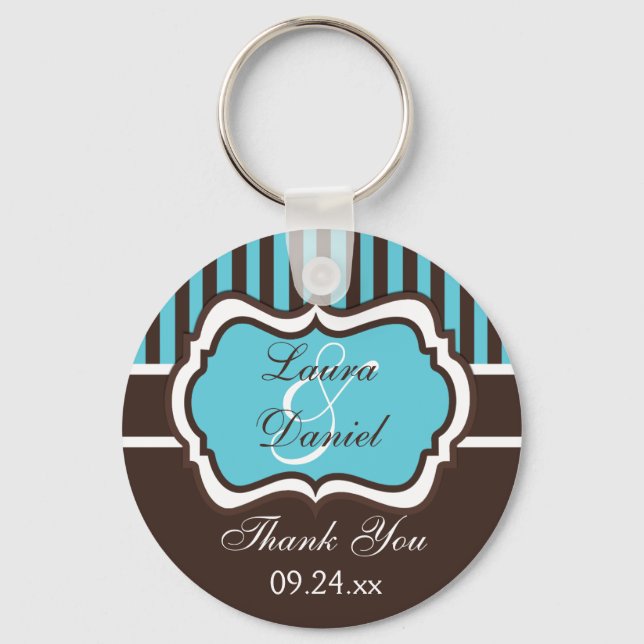 Llavero Aqua, Brown, White Striped Wedding Favor (Anverso)