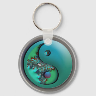 Llavero Aqua Fractal Silver Yin Yang Keychain