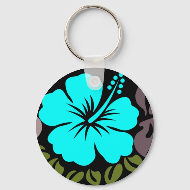 Llavero Aqua Hibiscus and Leaves (Anverso)