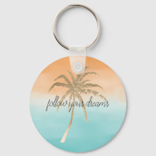 Llavero Aqua Peach Gold Palm Trepical Ombre    