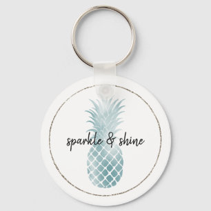 Llavero Aqua Silver Glam Glitz Pineapple