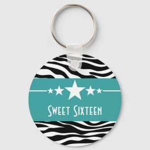 Llavero Aqua Stars Zebra Print Sweet 16 Keychain