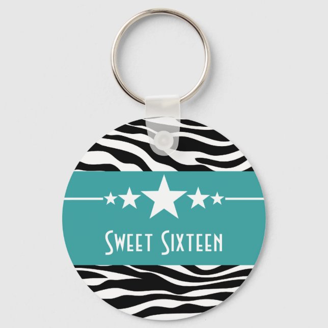 Llavero Aqua Stars Zebra Print Sweet 16 Keychain (Anverso)