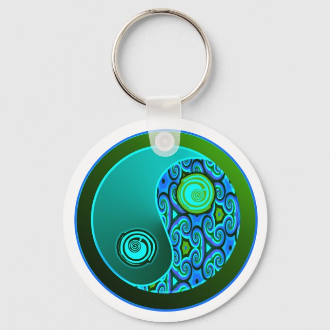 Llavero Aqua Swirls Yin Yang (Anverso)