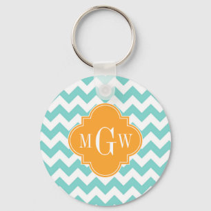 Llavero Aqua Wht Chevron Cantaloupe Quatrefoil 3 Monograma