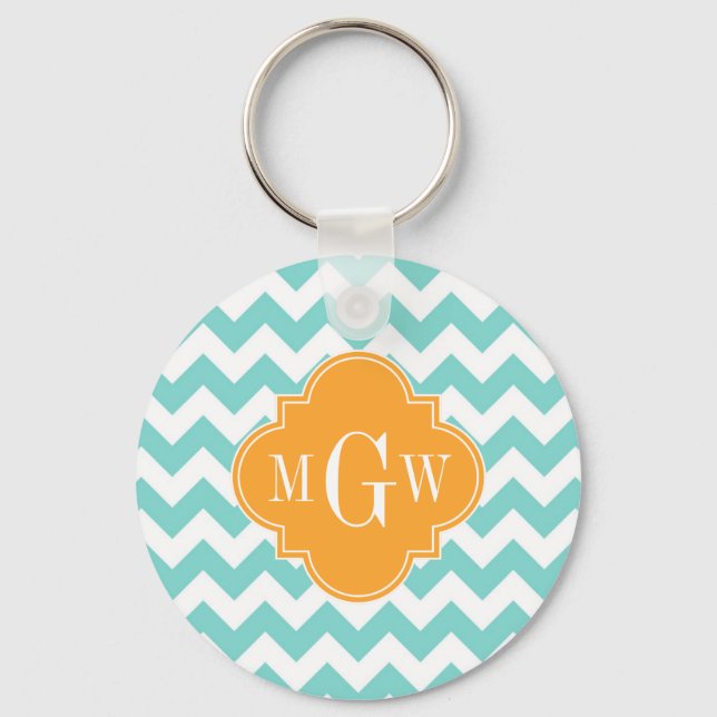 Llavero Aqua Wht Chevron Cantaloupe Quatrefoil 3 Monograma (Anverso)