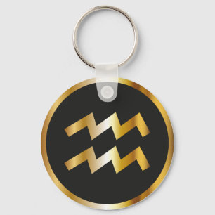 Llavero Aquarius Zodiac Sign, Black & Gold Keychain