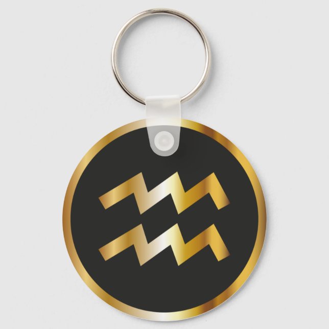 Llavero Aquarius Zodiac Sign, Black & Gold Keychain (Anverso)