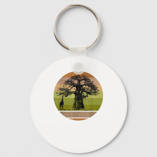 Llavero Árbol baobab y puesta de sol retro de jirafa afric