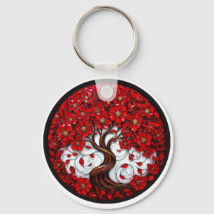 Llavero Árbol de flores rojas vibrantes con detalles elega