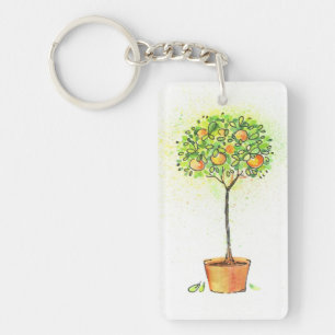 Llavero Árbol de fruta cítrica pintado de la acuarela en