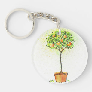 Llavero Árbol de fruta cítrica pintado de la acuarela en