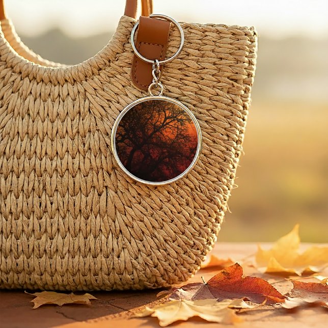 Llavero Árbol de invierno de la silueta de sol (Sunset Silhouette Tree Art Keychain)