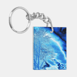 Llavero Árbol de invierno helado en cielo azul cobalto