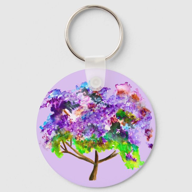 Llavero Arbol de jacarandá morado acuarela arte fino (Anverso)