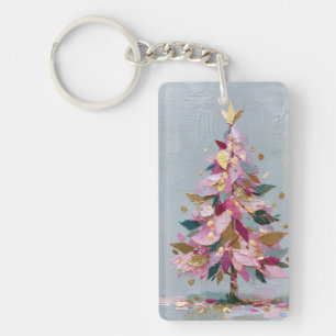 Llavero Árbol de Navidad abstracto rosa y dorado con empas