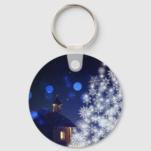 Llavero Árbol de Navidad brillante con fondo azul