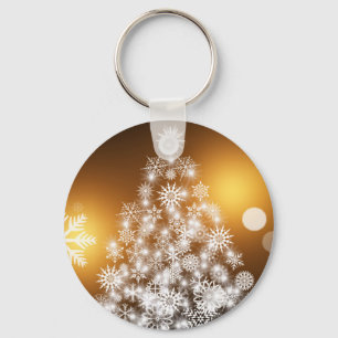 Llavero Árbol de Navidad con copo de nieve con fondo dorad