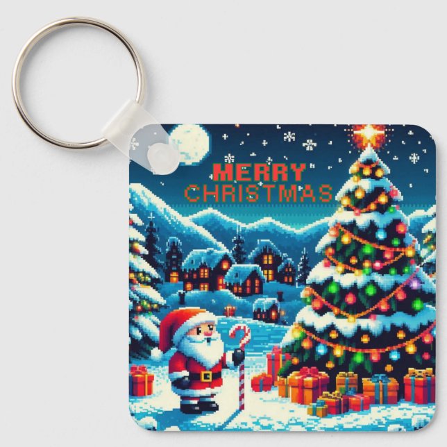 Llavero Árbol de Navidad de 8 bits y Santa (Anverso)