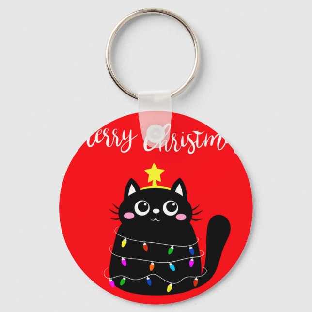 Llavero Árbol de Navidad de gato negro de personalizado li (Anverso)