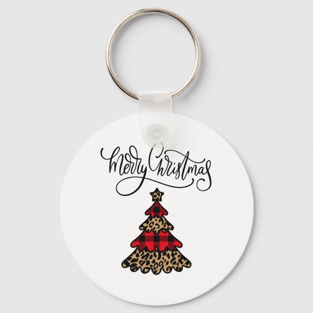 Llavero Árbol de Navidad de impresión de leopardo y plaid (Anverso)