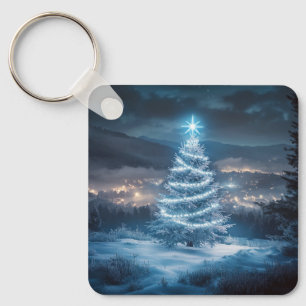 Llavero Árbol de Navidad de Noche de Invierno Brillante Az