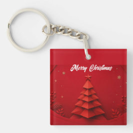 Llavero Árbol de Navidad de Papel Fondo Rojo