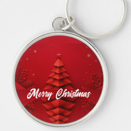 Llavero Árbol de Navidad de Papel Fondo Rojo