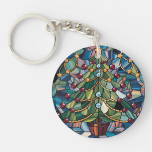 Llavero Árbol de Navidad de Vidrio Pintado Estilo Tiffany
