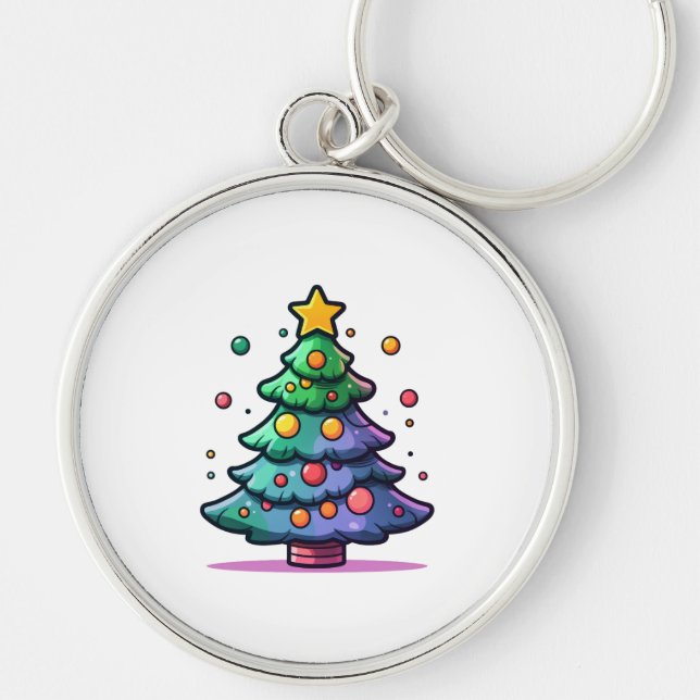 Llavero Árbol de Navidad lindo con adornos coloridos (Frente)