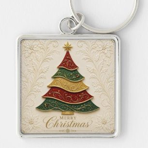 Llavero Árbol de Navidad ornamentado en oro y esmalte