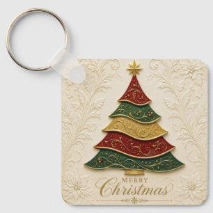 Llavero Árbol de Navidad ornamentado en oro y esmalte