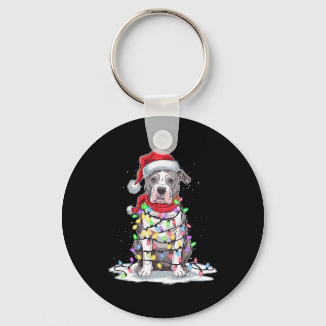 Llavero Árbol de Navidad Pitbull Santa Hat Ilumina Perro d (Anverso)