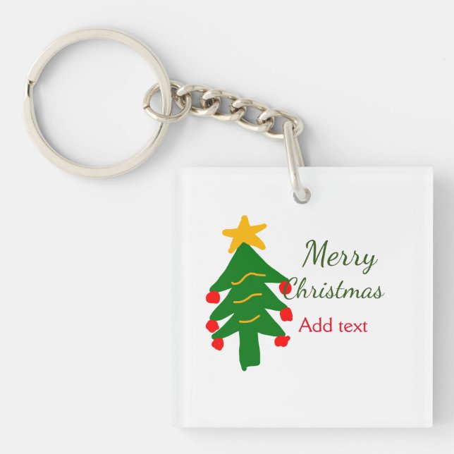 Llavero Árbol de navidad verde rojo alegre nombre de agreg (Frente)