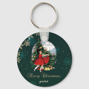Llavero Árbol de Navidad Vintage, Niña Copos de Nieve