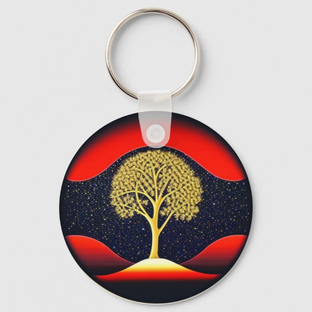 Llavero Árbol de oro de la vida con cadena de fondo estela (Anverso)