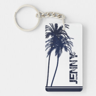 Llavero Árbol de palma tropical azul y blanco de la marina