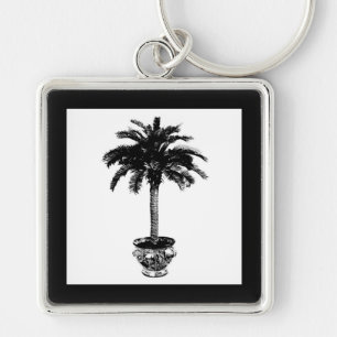 Llavero Árbol de palmas potentes - blanco y negro