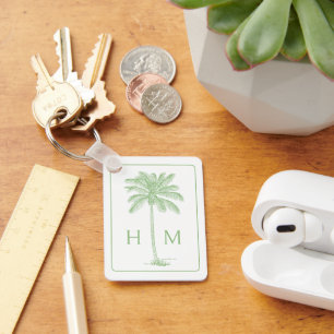 Llavero Árbol de palmera verde y blanca con monograma