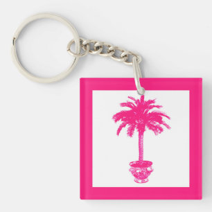 Llavero Árbol de palmeras potentes - rosa fucsia y blanco