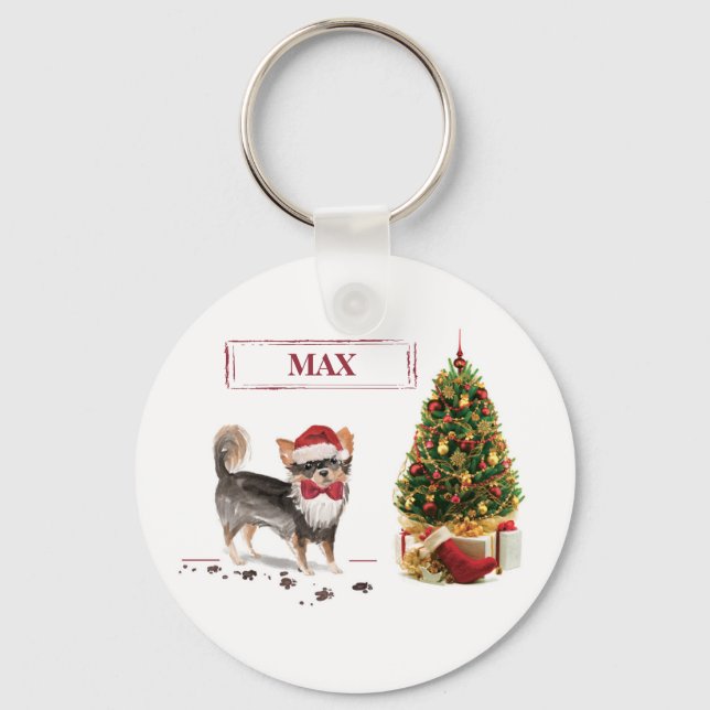 Llavero Árbol de perros divertido de Navidades graciosos d (Anverso)