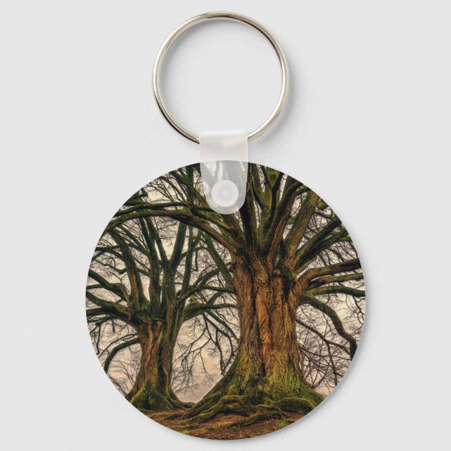 Llavero Árbol de roble antiguo en invierno (Anverso)