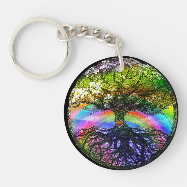 Llavero Árbol de vida con corazón arco iris (Frente)