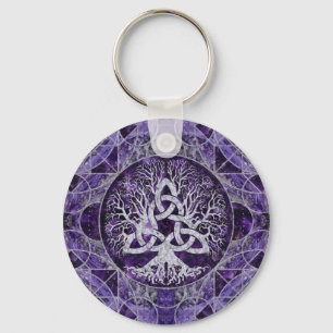 Llavero Árbol de vida con Triquetra Ametista y plata