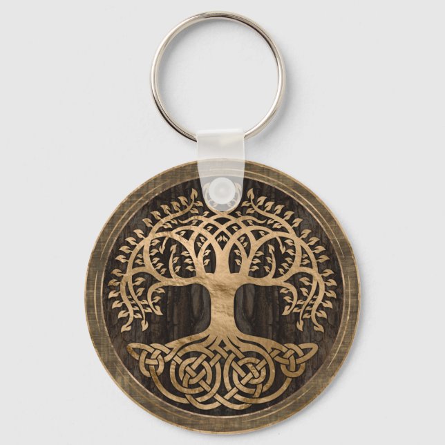 Llavero Árbol de vida -Yggdrasil - Corteza de madera y oro (Anverso)