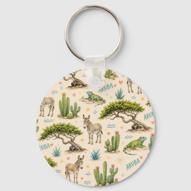 Llavero árbol divi de Aruba, burro, iguana, cactus (Reverso )
