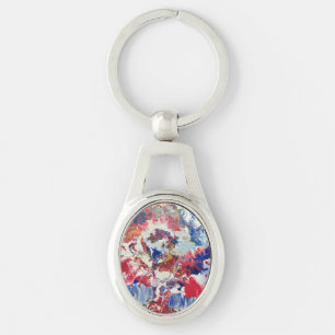 Llavero Árbol en flor azul rojo abstracto