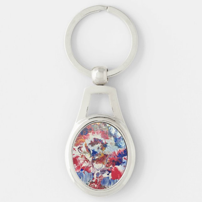 Llavero Árbol en flor azul rojo abstracto (Anverso)