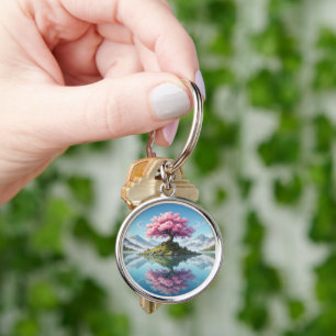 Llavero Árbol Sakora en medio de un lago.montañas