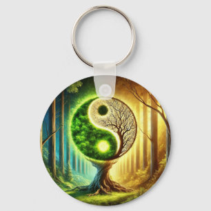 Llavero Árbol simbólico con diseño de Yin Yang